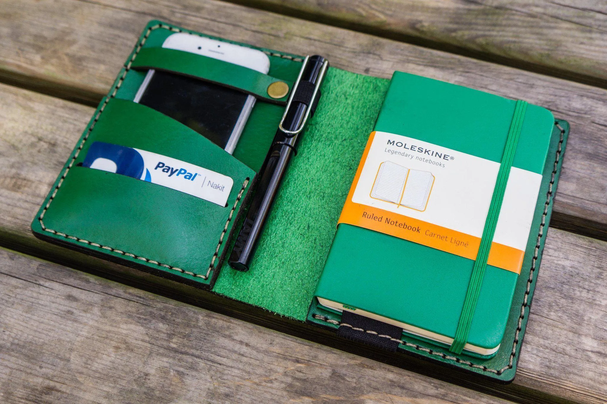 Leather Pocket Moleskine Journal Cover - Green