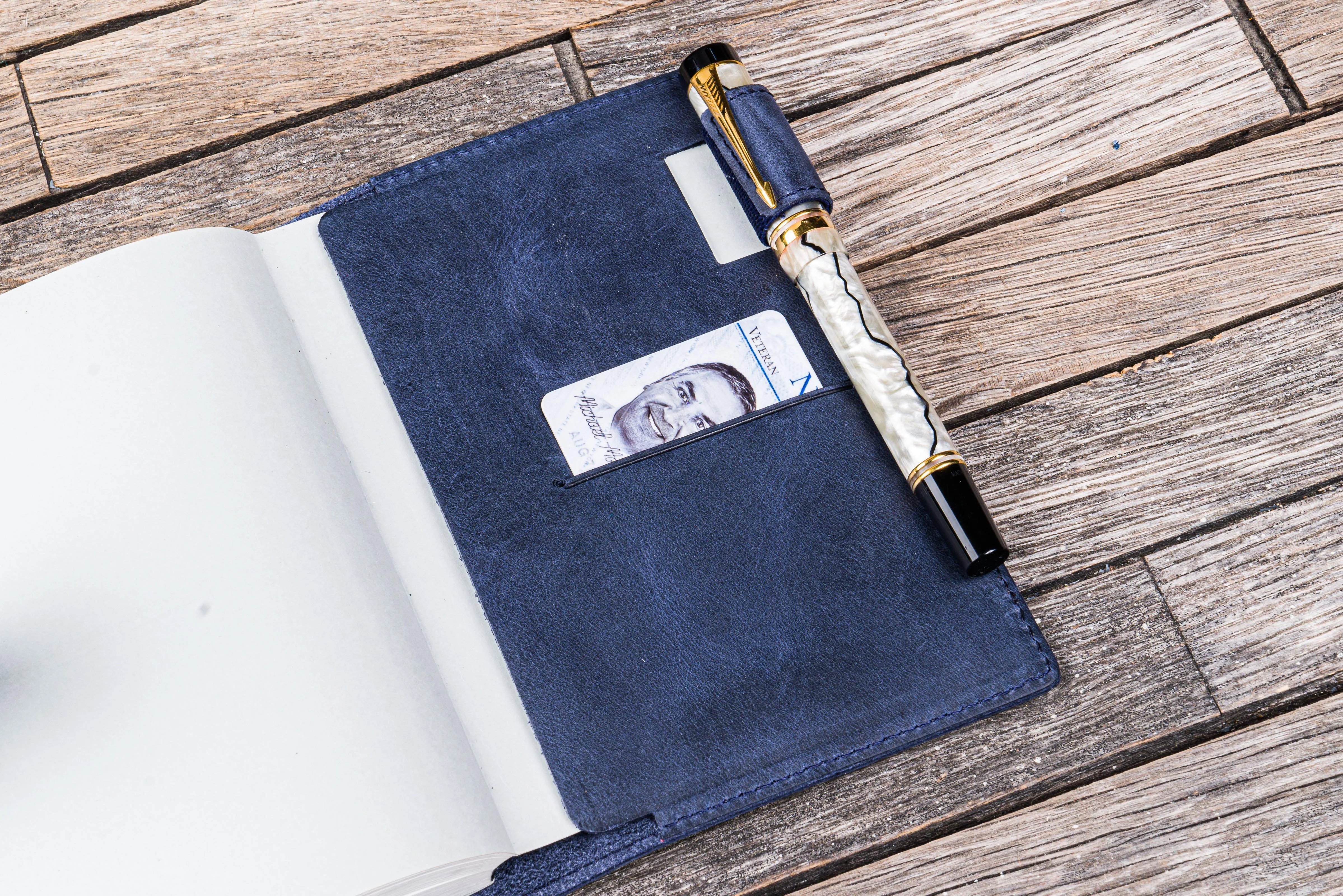 Leather Slim A6 Notebook / Planner Cover - Crazy Horse Navy Blue