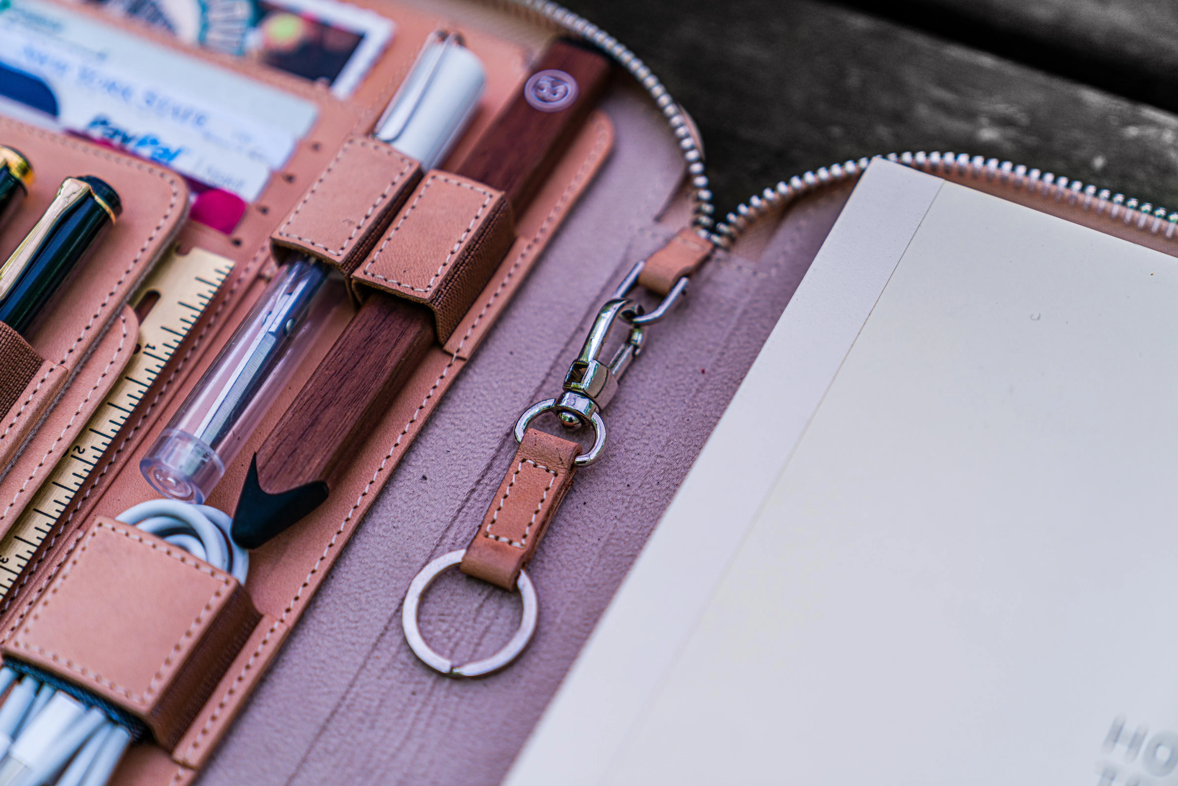 Leather Zippered Hobonichi Cousin A5 Planner Folio - Undyed Leather