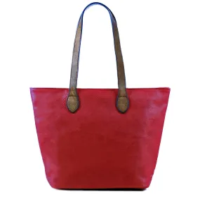 LIGHTWEIGHT DEEP RED FAUX LEATHER TOTE HANDBAG