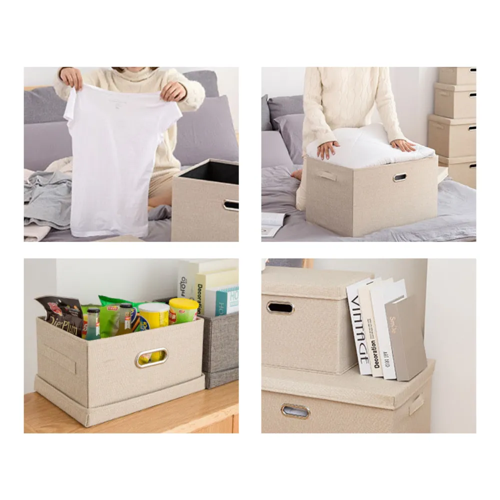 Linen Foldable Storage Box with Lid and Handle