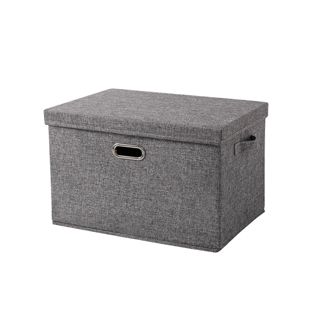 Linen Foldable Storage Box with Lid and Handle