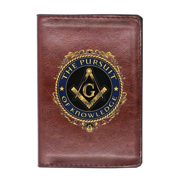 Master Mason Blue Lodge Wallet - The Pursuit Of Knowledge PU Leather Passport & Credit Card Holder Black/Brown