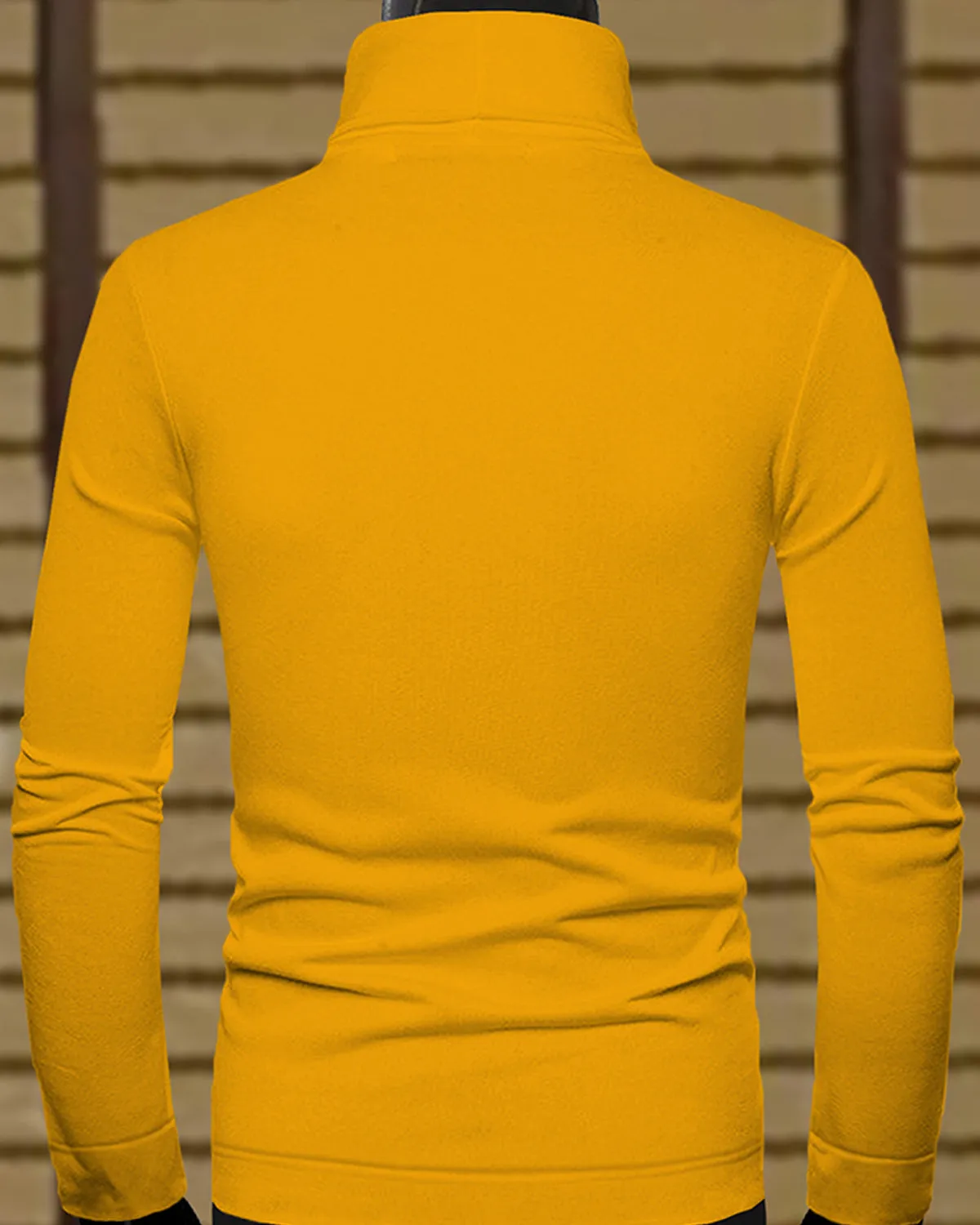 Men High Neck Yellow Full Sleeve Plain T-shirt