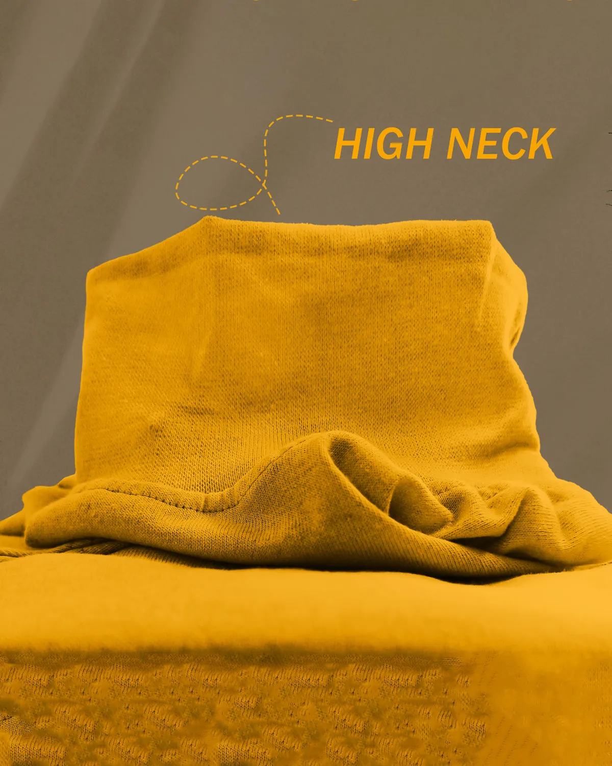 Men High Neck Yellow Full Sleeve Plain T-shirt