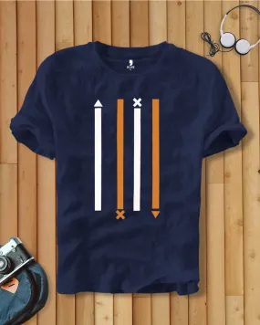 Men Navy Blue Line Printed T-shirt