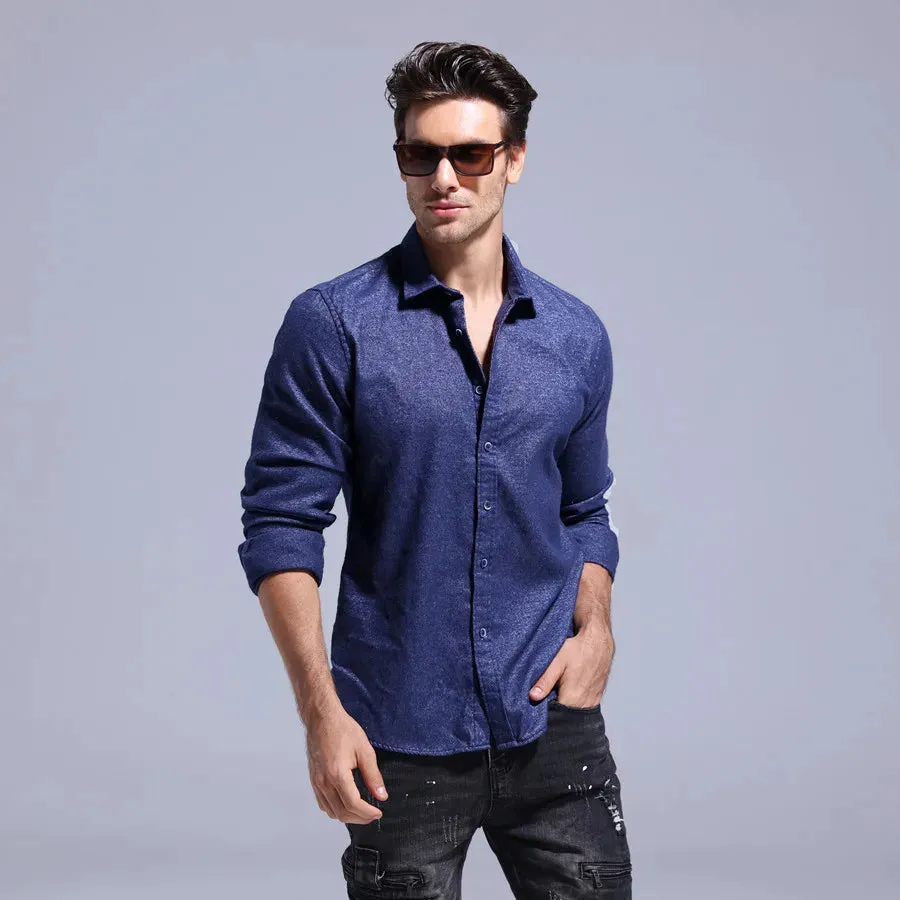 Men's Long Sleeve High quality Designer Shirt Front Patch Chest Pocket Slim Button-down Collar Thick Work Shirts Men's Clothing