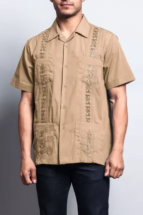 Men's Short Sleeve Cuban Style Guayabera Shirt (Mocha)