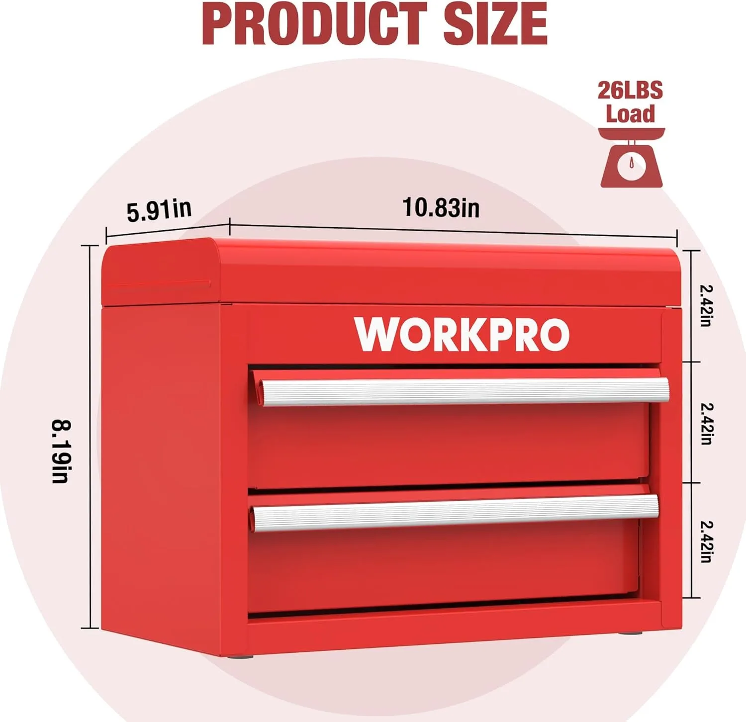 Mini Metal Tool Box with 2 Drawers and Top Storage, Small Tool Chest with PVC Liners and PP Feet Pads, Cold Rolled Steel Toolbox with Magnetic Tab