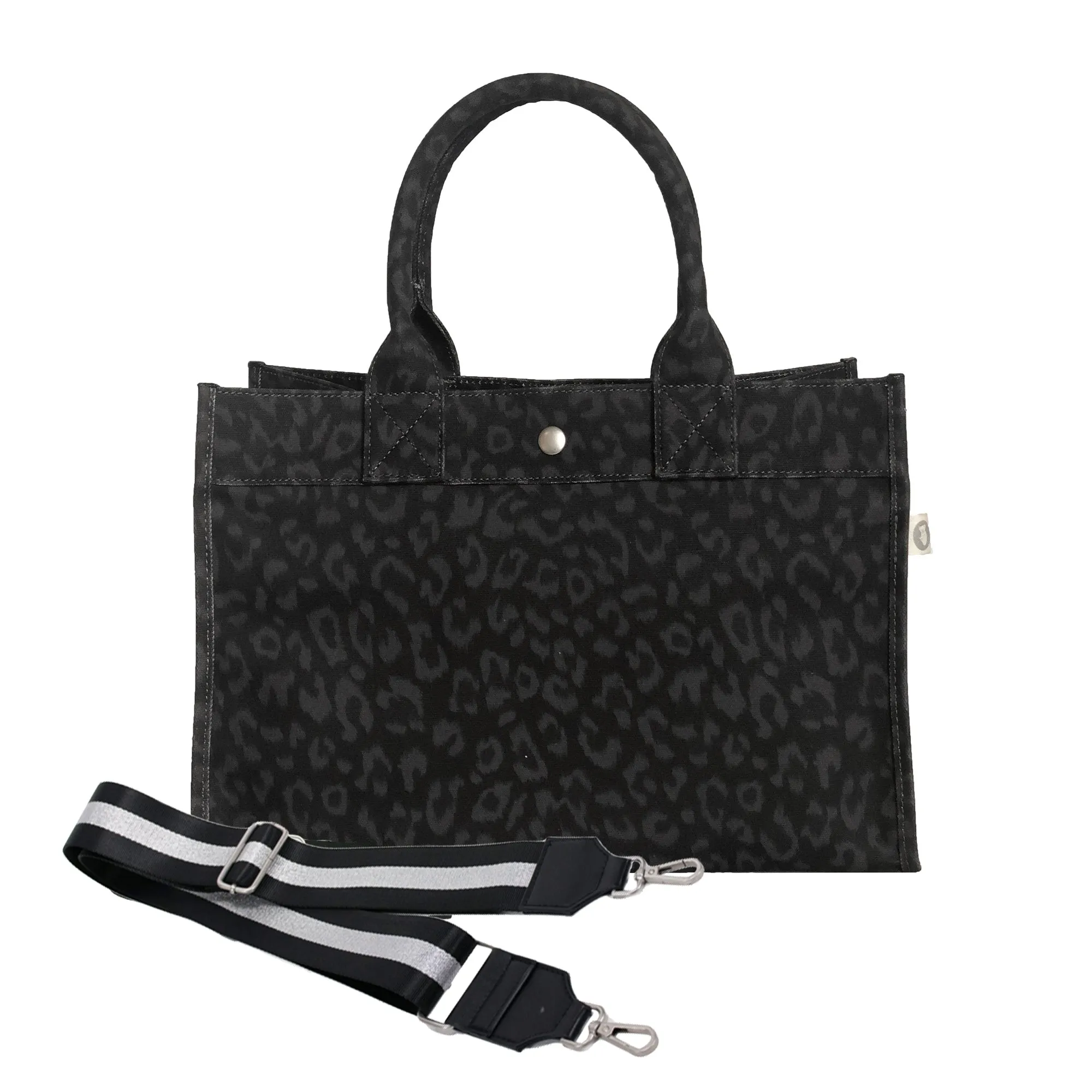 Monogram Stripe: Midi East West Bag- Black Leopard