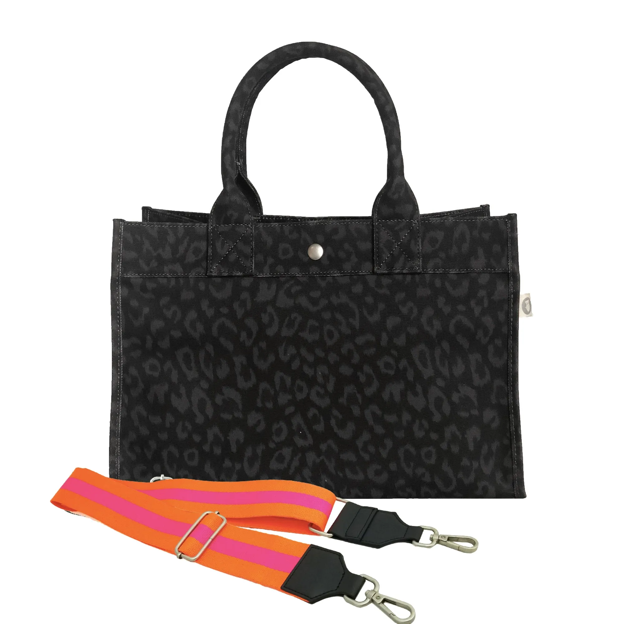 Monogram Stripe: Midi East West Bag- Black Leopard