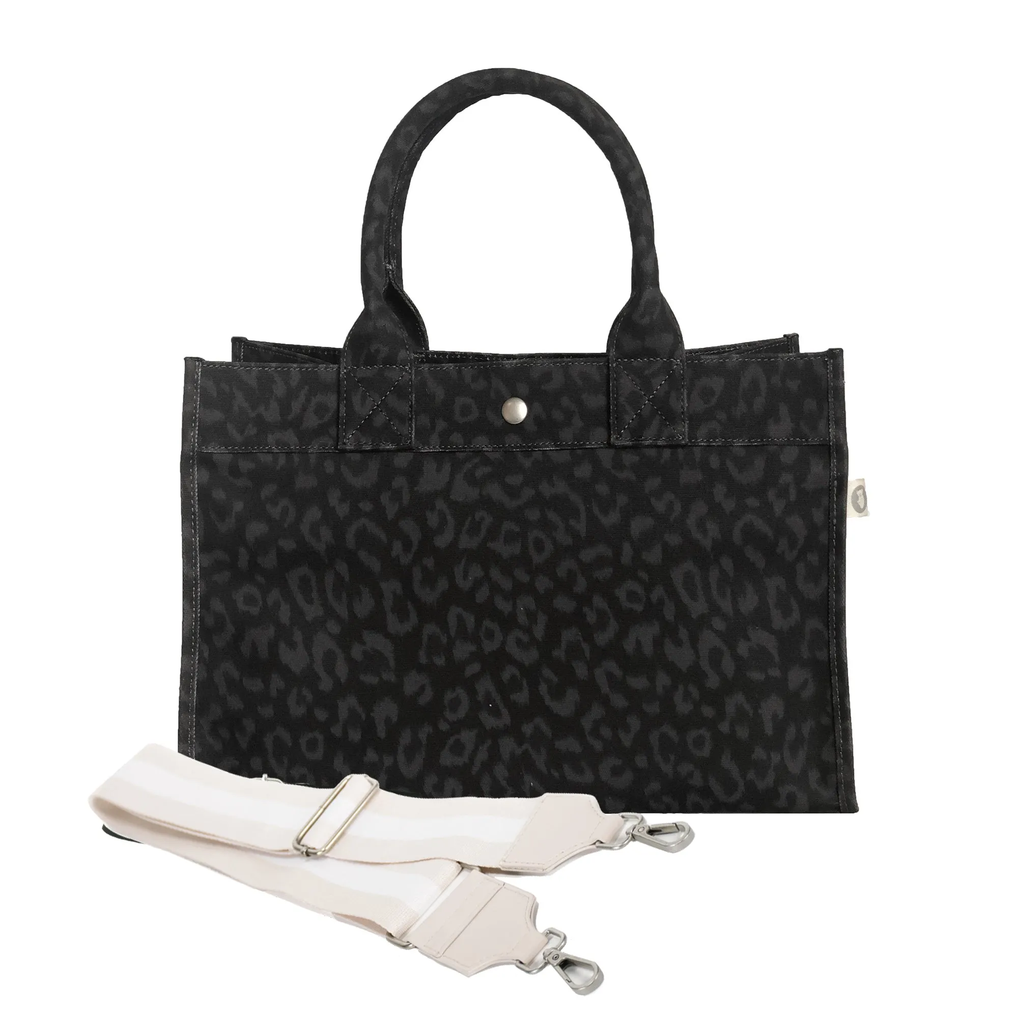 Monogram Stripe: Midi East West Bag- Black Leopard