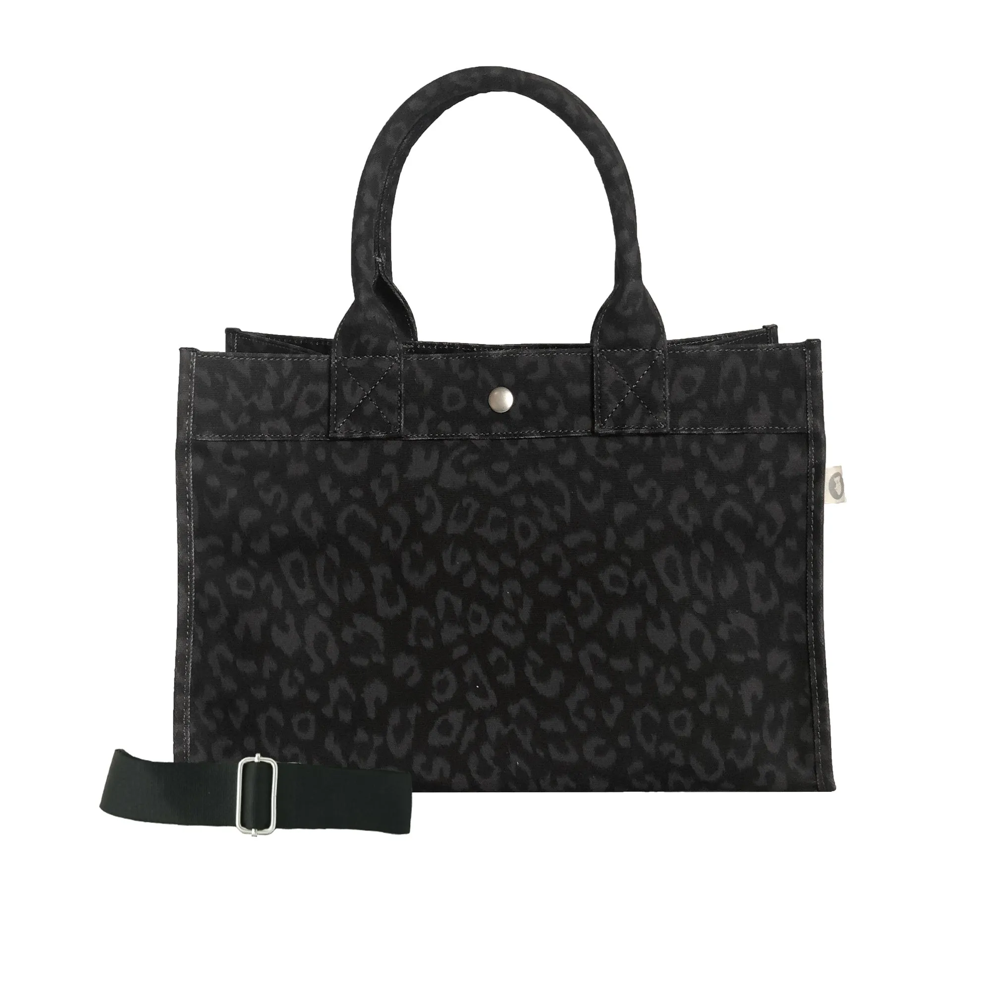 Monogram Stripe: Midi East West Bag- Black Leopard