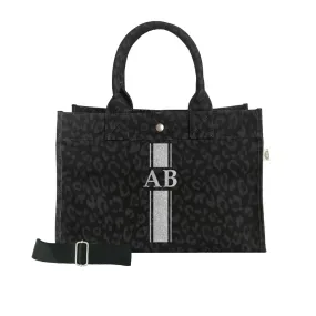 Monogram Stripe: Midi East West Bag- Black Leopard