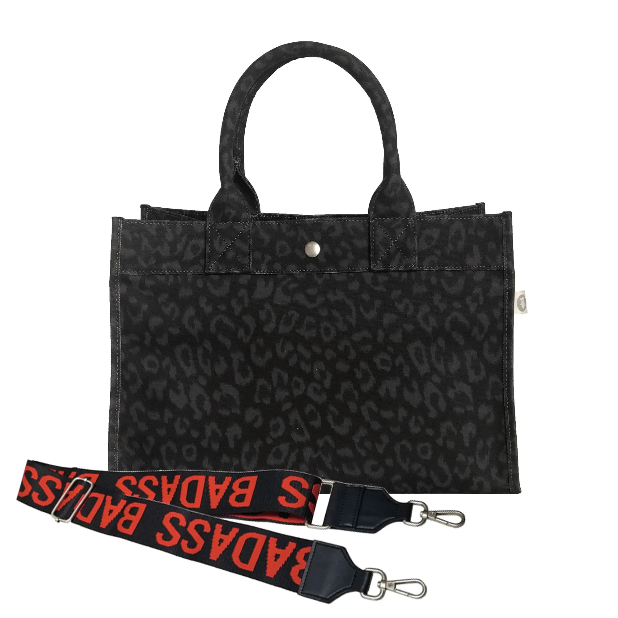 Monogram Stripe: Midi East West Bag- Black Leopard