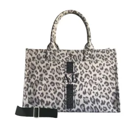 Monogram Stripe: Midi East West Bag- Grey Leopard