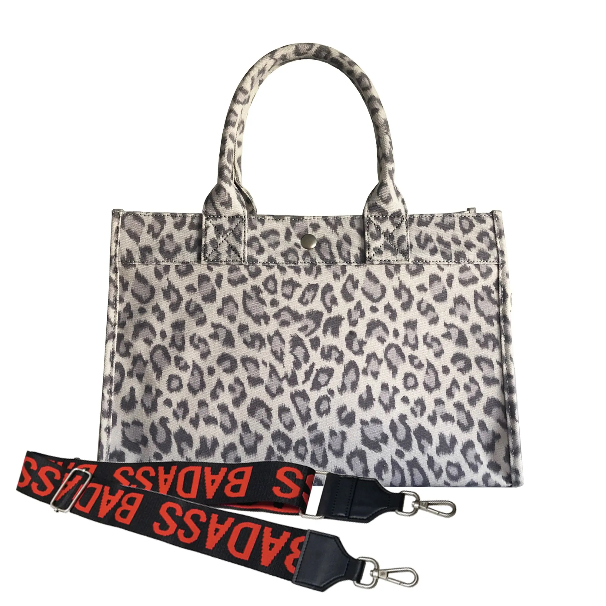 Monogram Stripe: Midi East West Bag- Grey Leopard