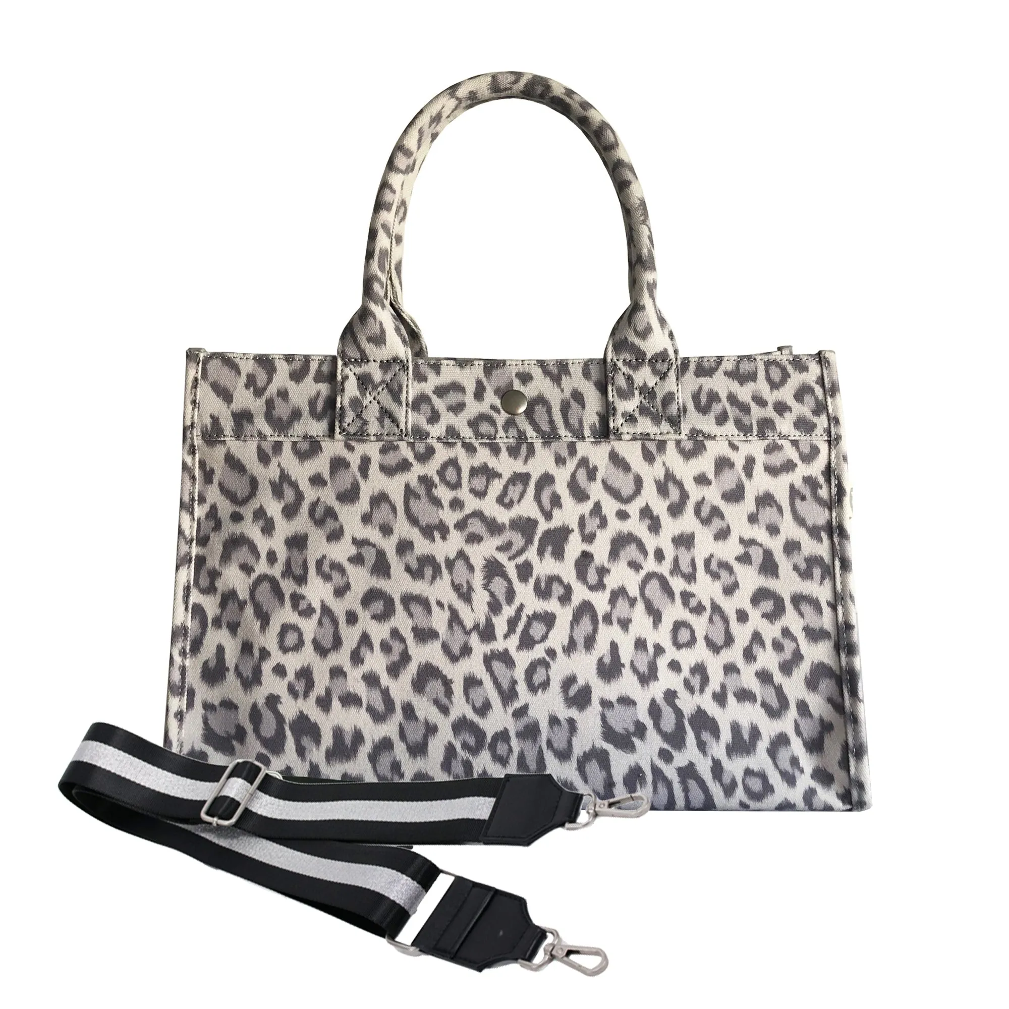 Monogram Stripe: Midi East West Bag- Grey Leopard