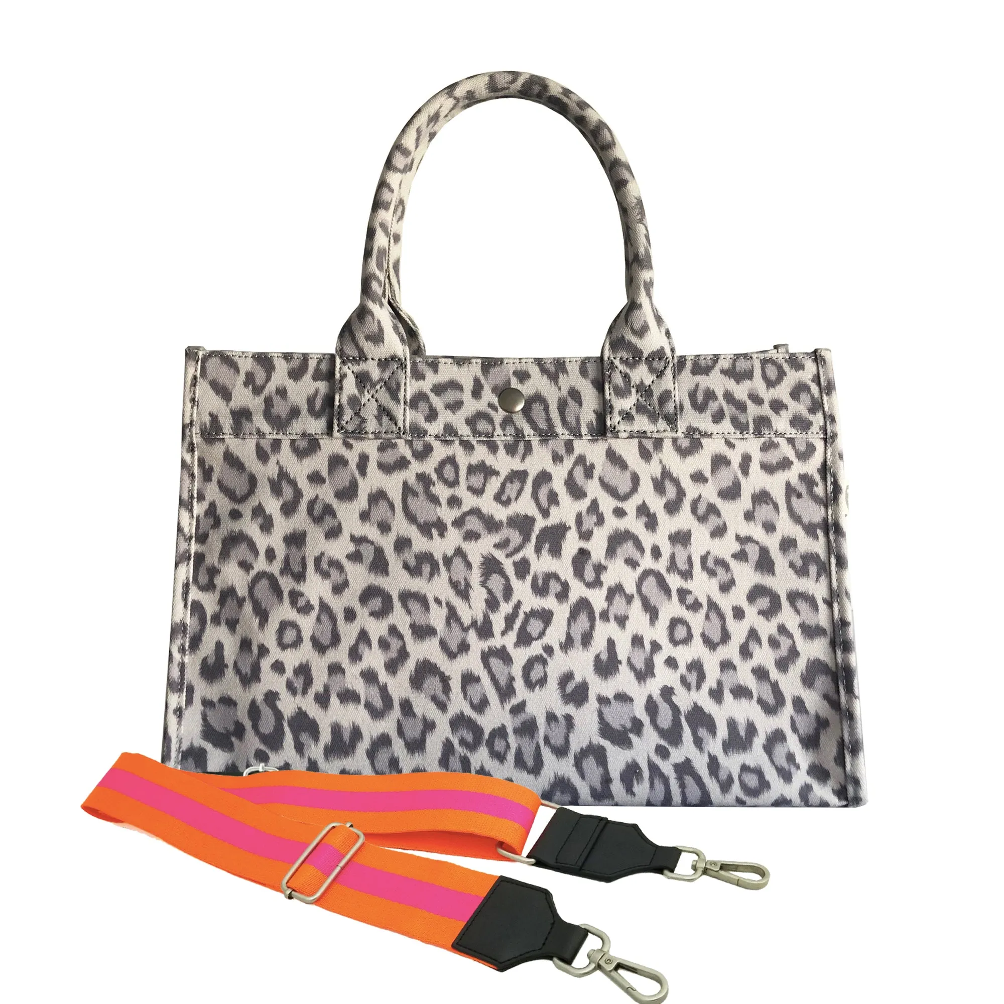 Monogram Stripe: Midi East West Bag- Grey Leopard