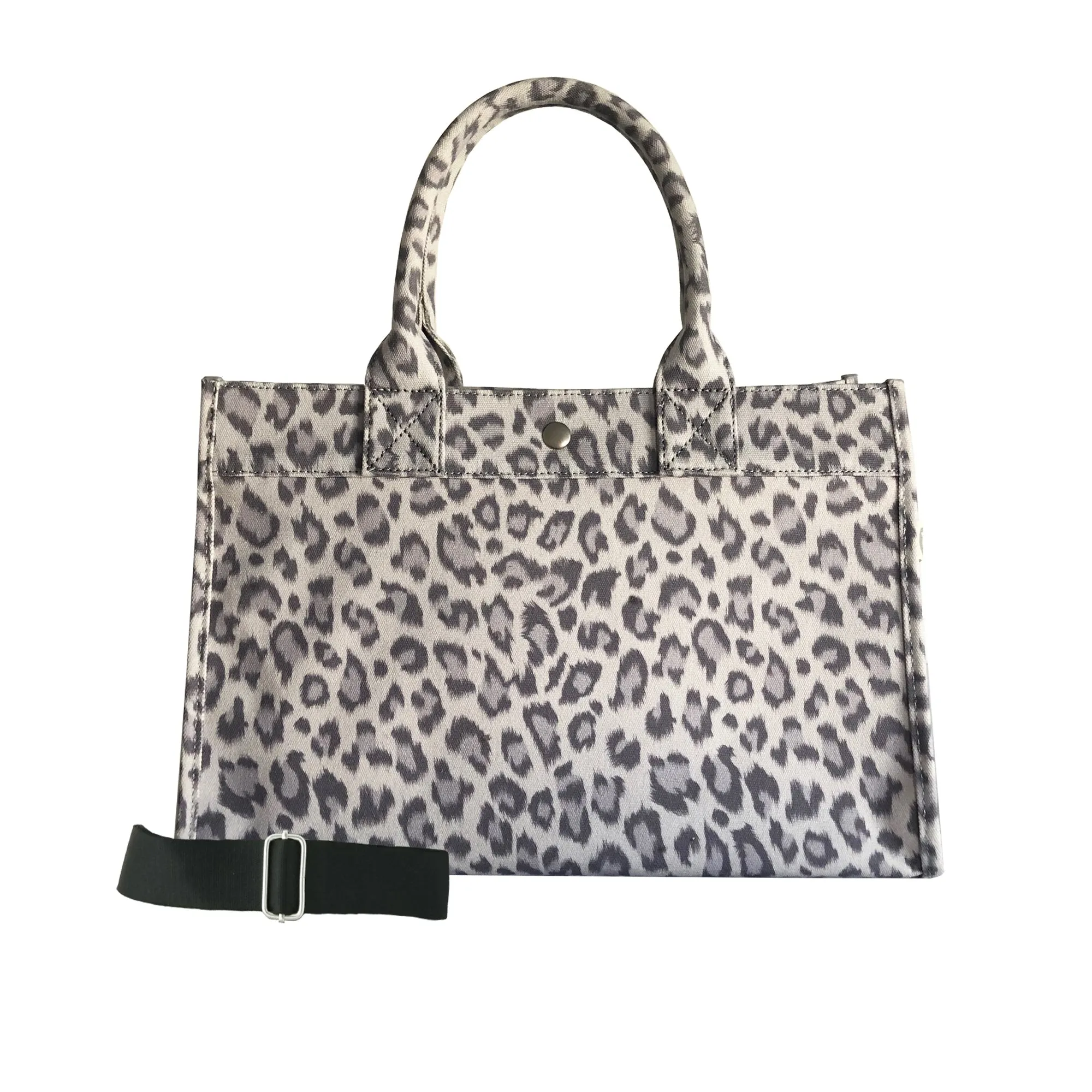 Monogram Stripe: Midi East West Bag- Grey Leopard