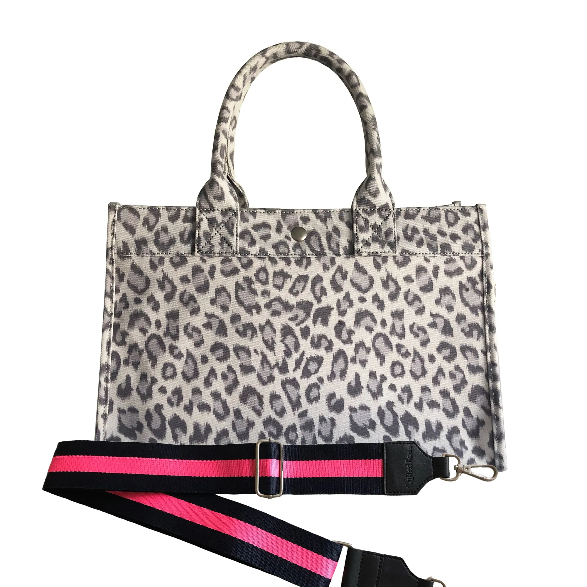 Monogram Stripe: Midi East West Bag- Grey Leopard