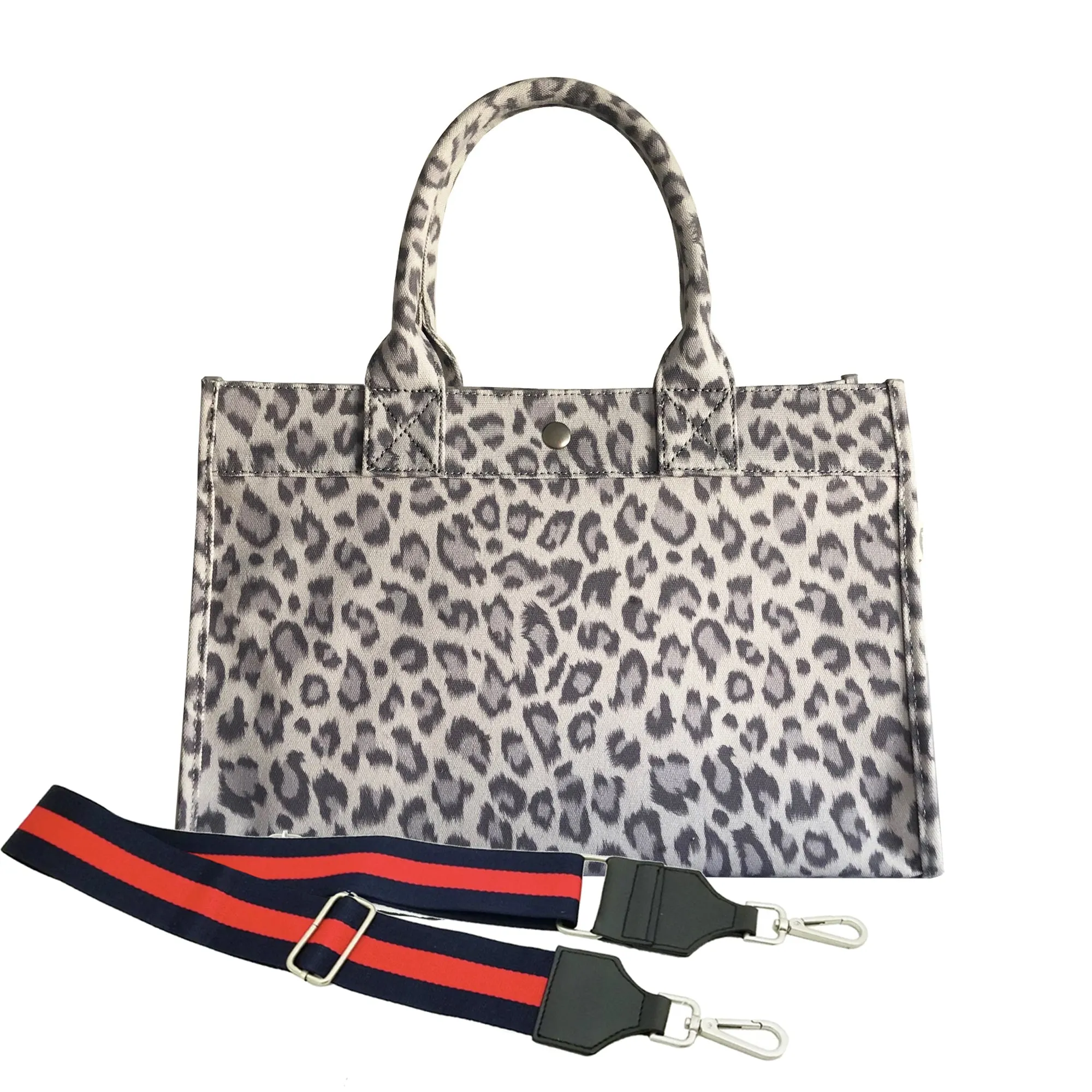 Monogram Stripe: Midi East West Bag- Grey Leopard