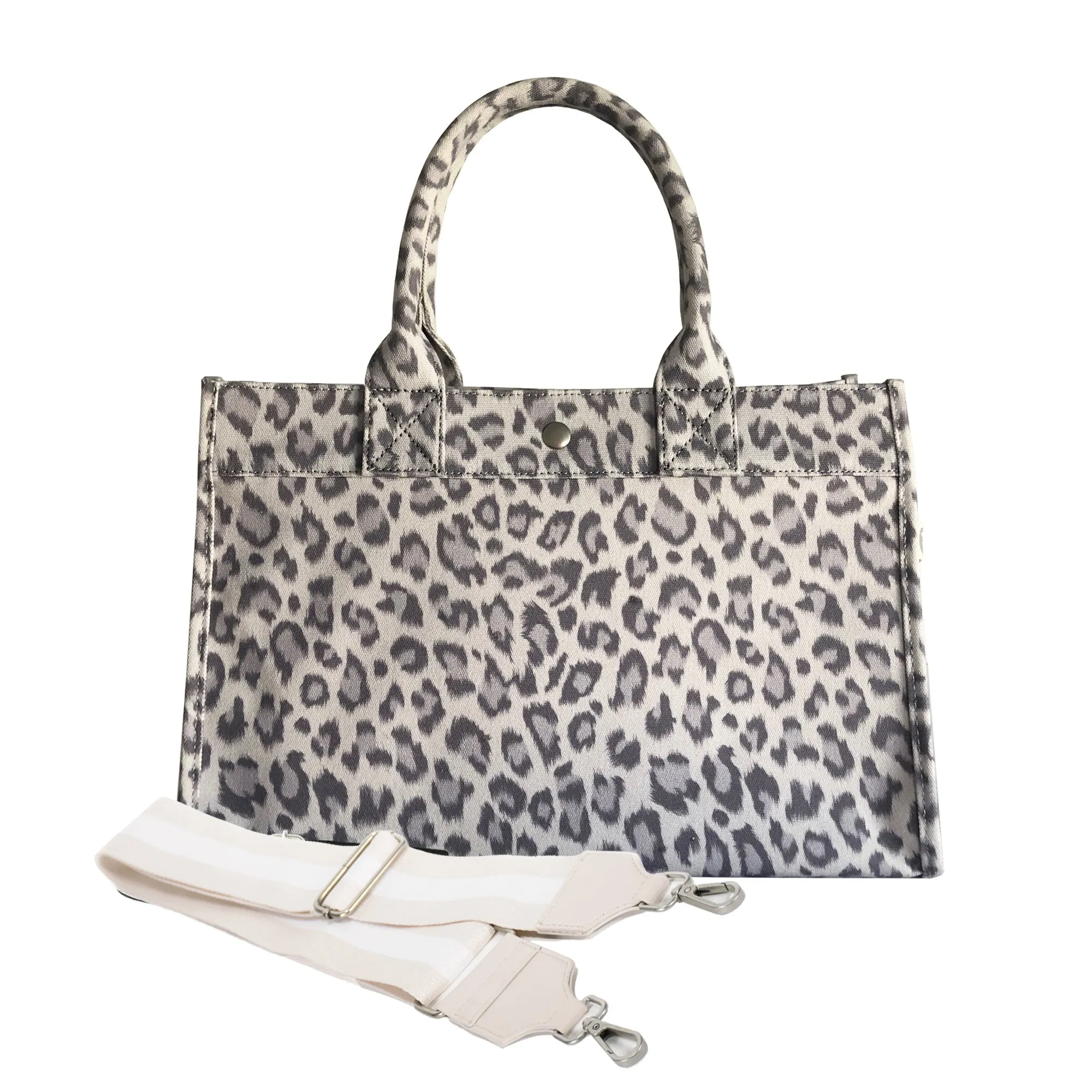 Monogram Stripe: Midi East West Bag- Grey Leopard