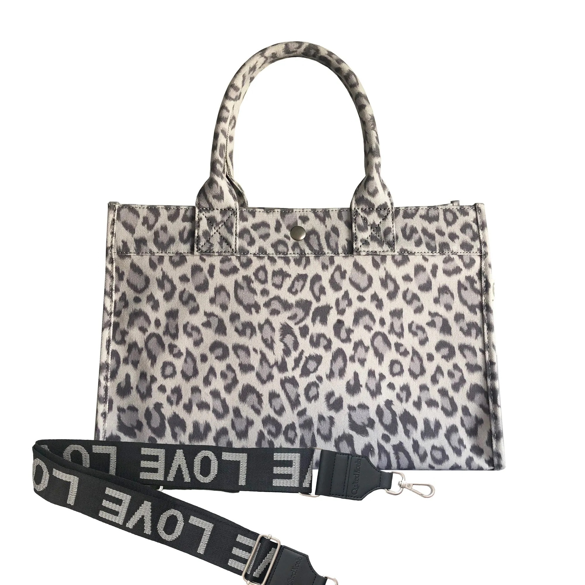 Monogram Stripe: Midi East West Bag- Grey Leopard