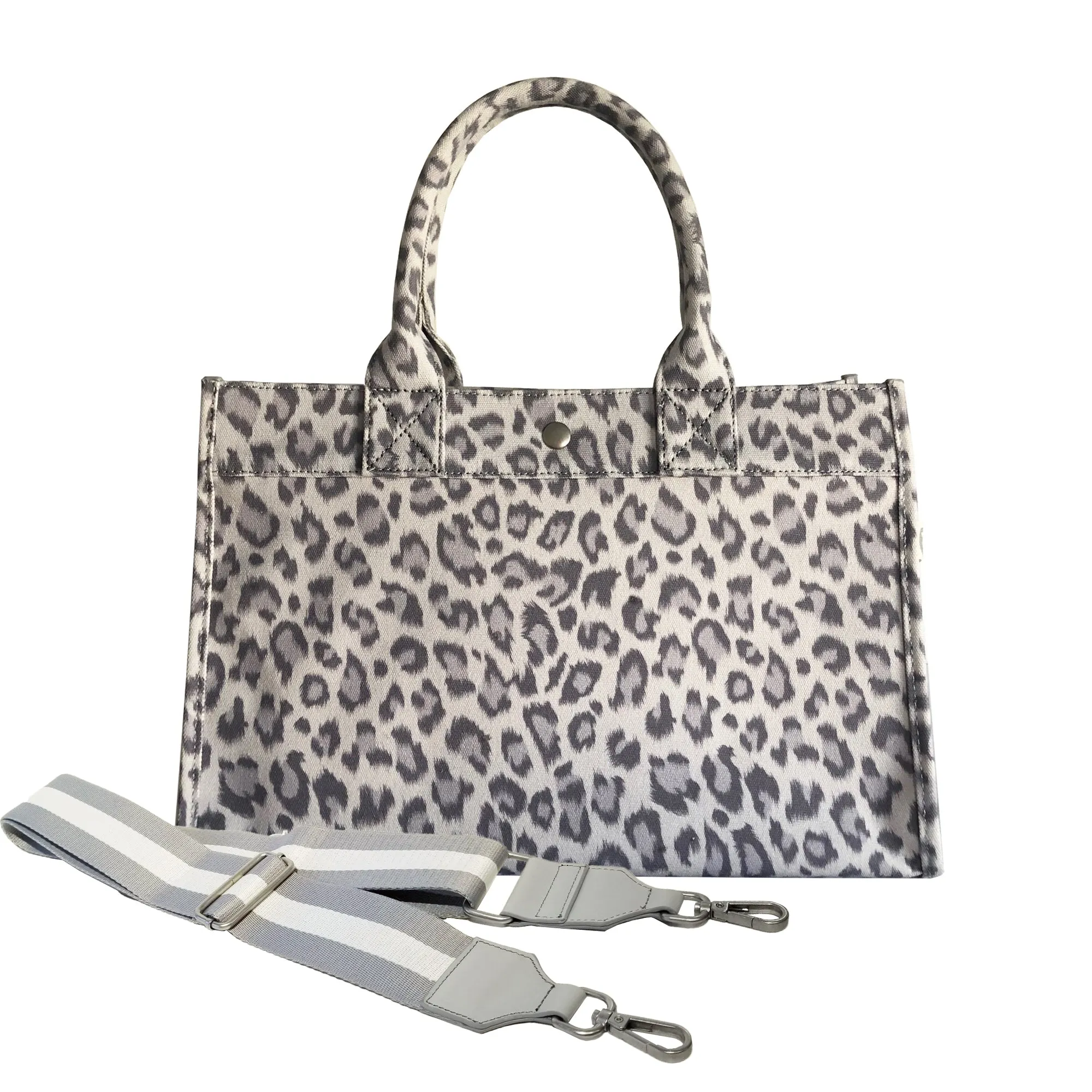 Monogram Stripe: Midi East West Bag- Grey Leopard