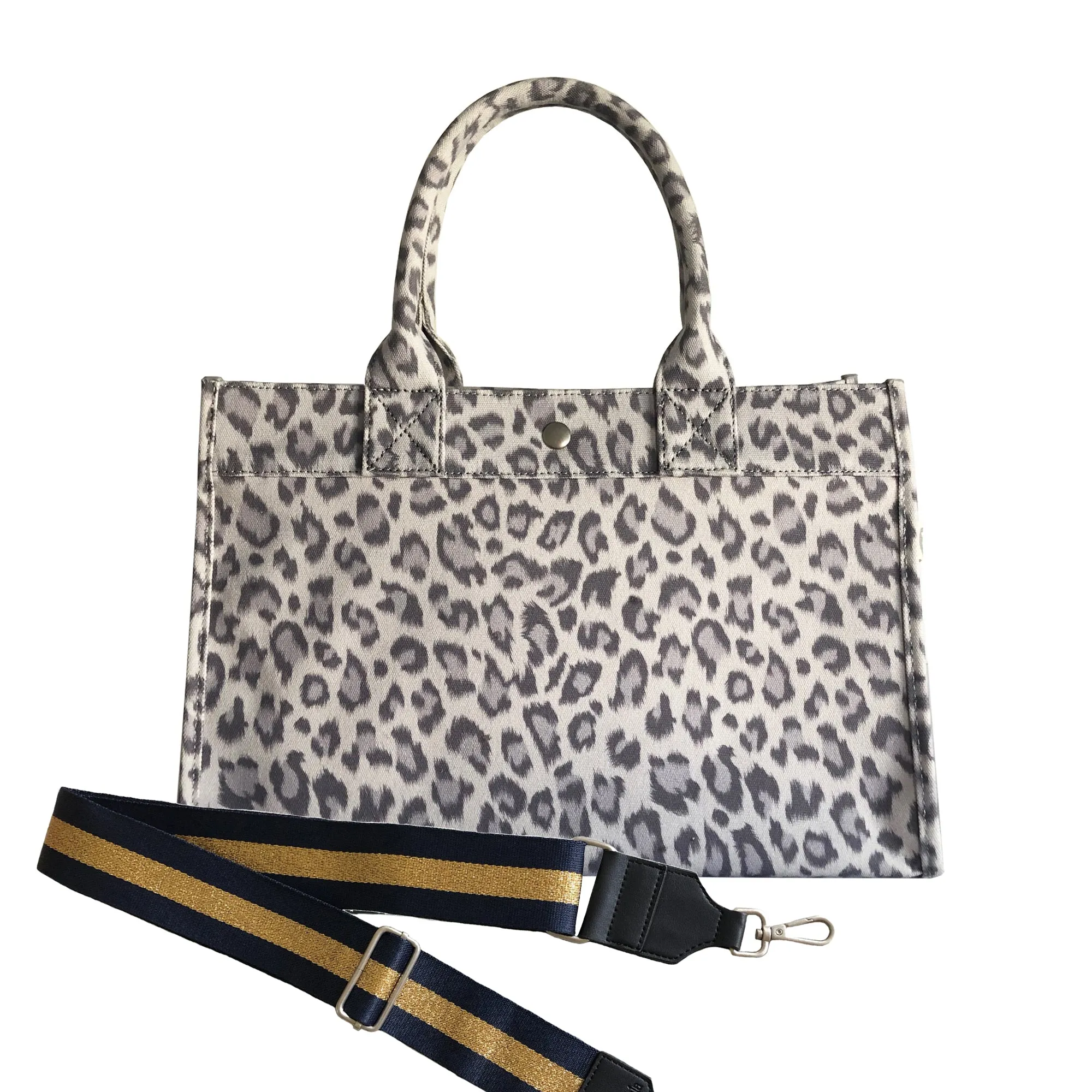 Monogram Stripe: Midi East West Bag- Grey Leopard