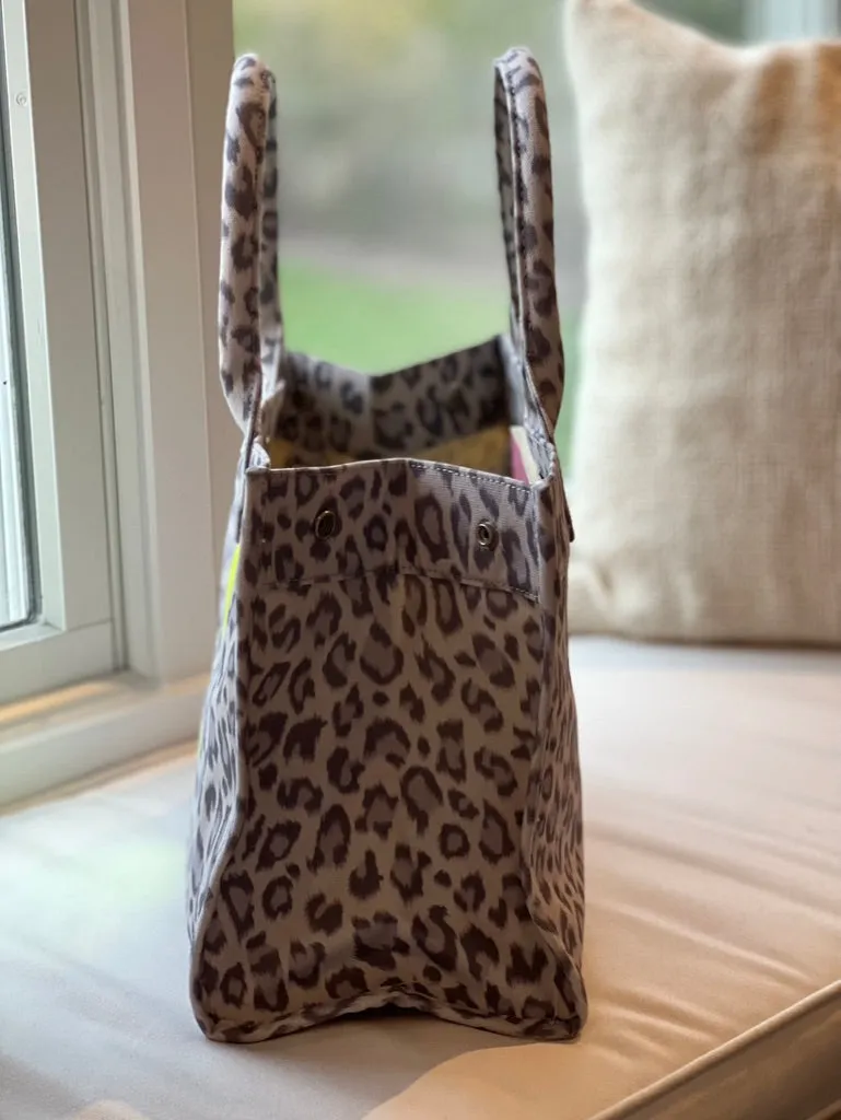 Monogram Stripe: Midi East West Bag- Grey Leopard