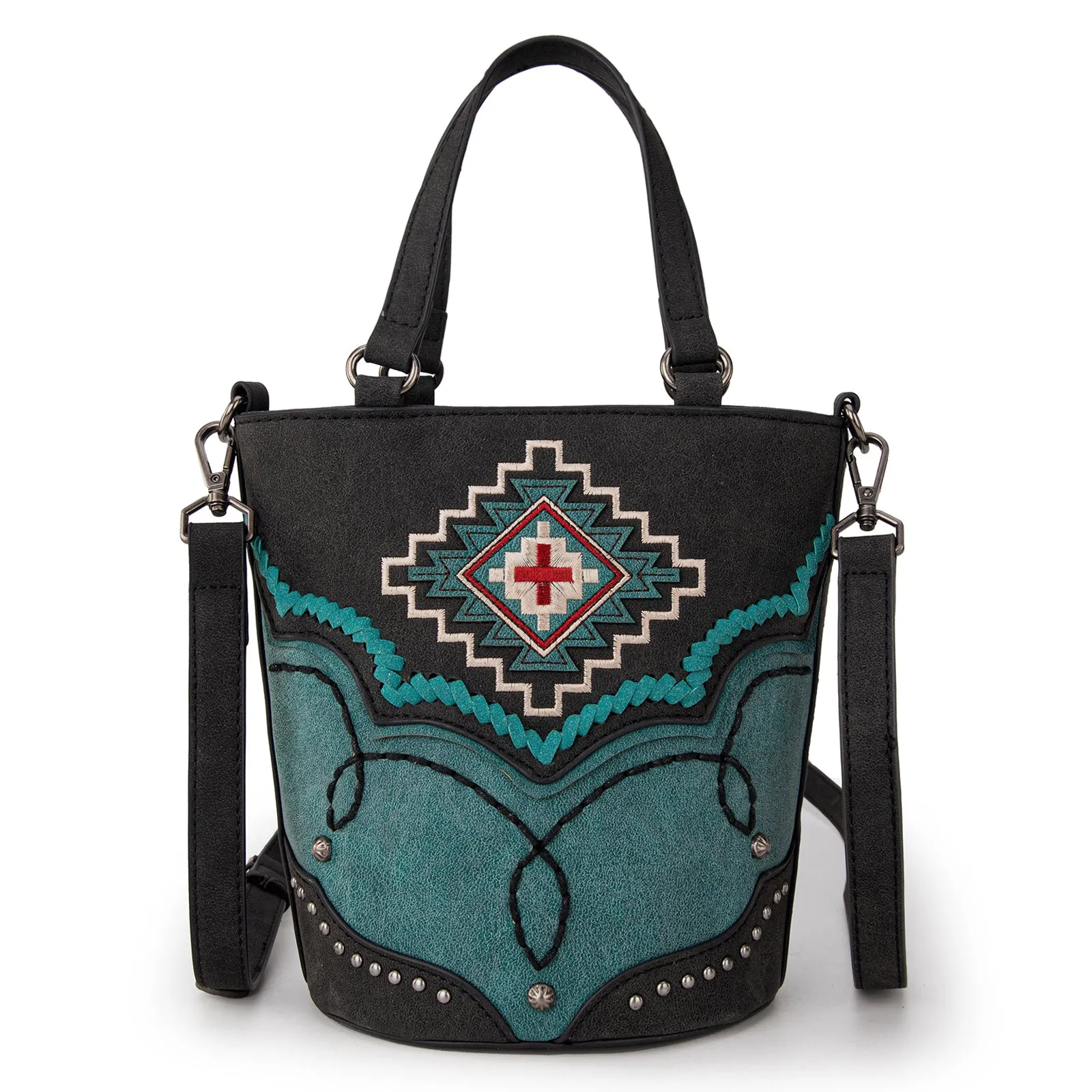 MW1310-8369  Montana West Embroidered Azte Collection Bucket Tote/Crossbody