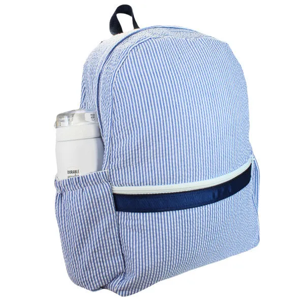 Navy Seersucker Medium Backpack