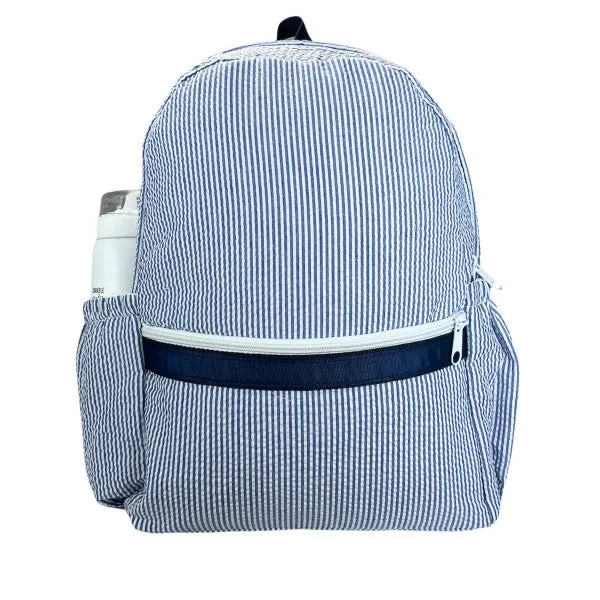 Navy Seersucker Medium Backpack