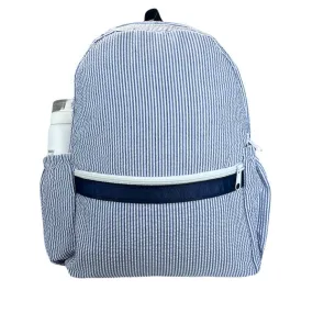 Navy Seersucker Medium Backpack