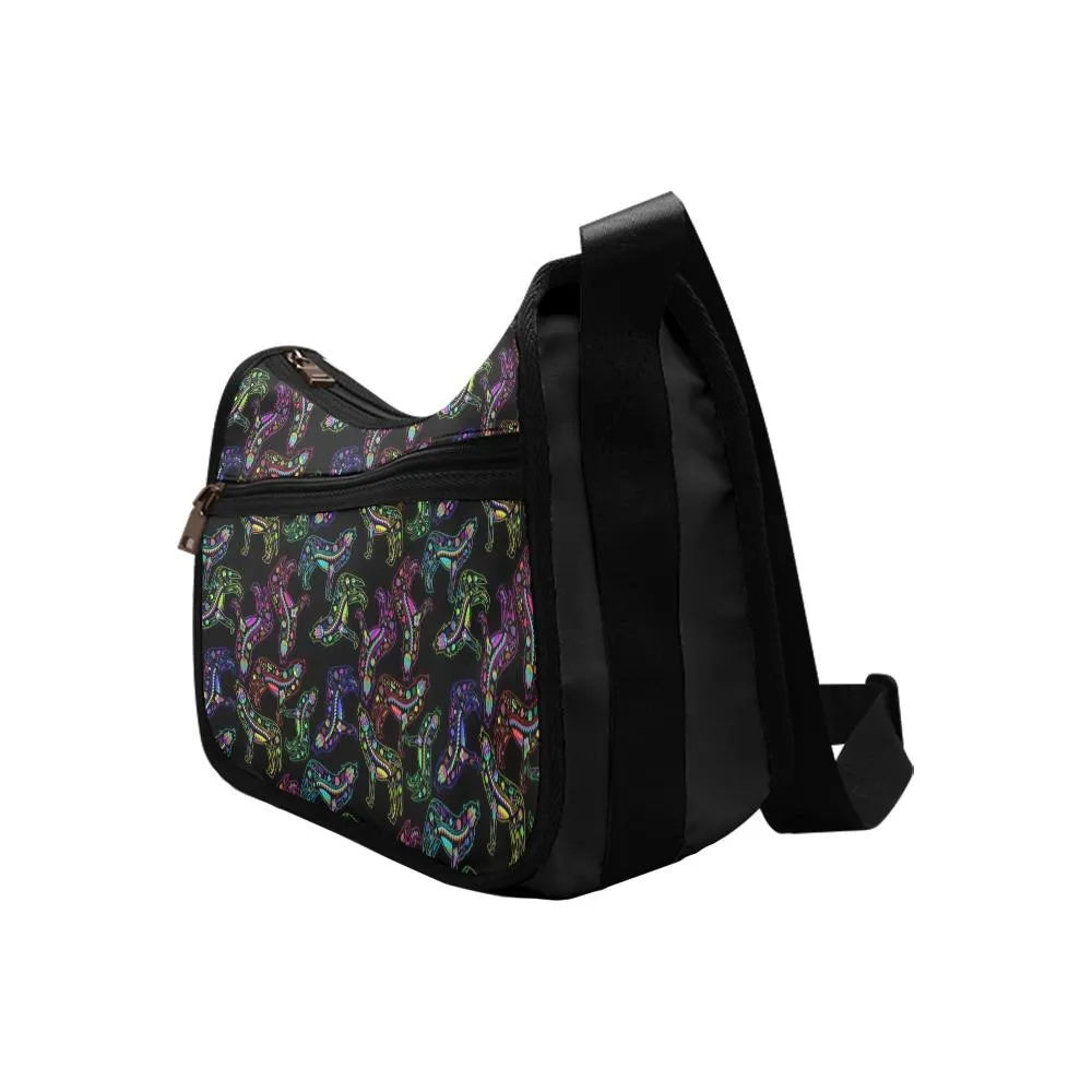 Neon Floral Wolves Crossbody Bags