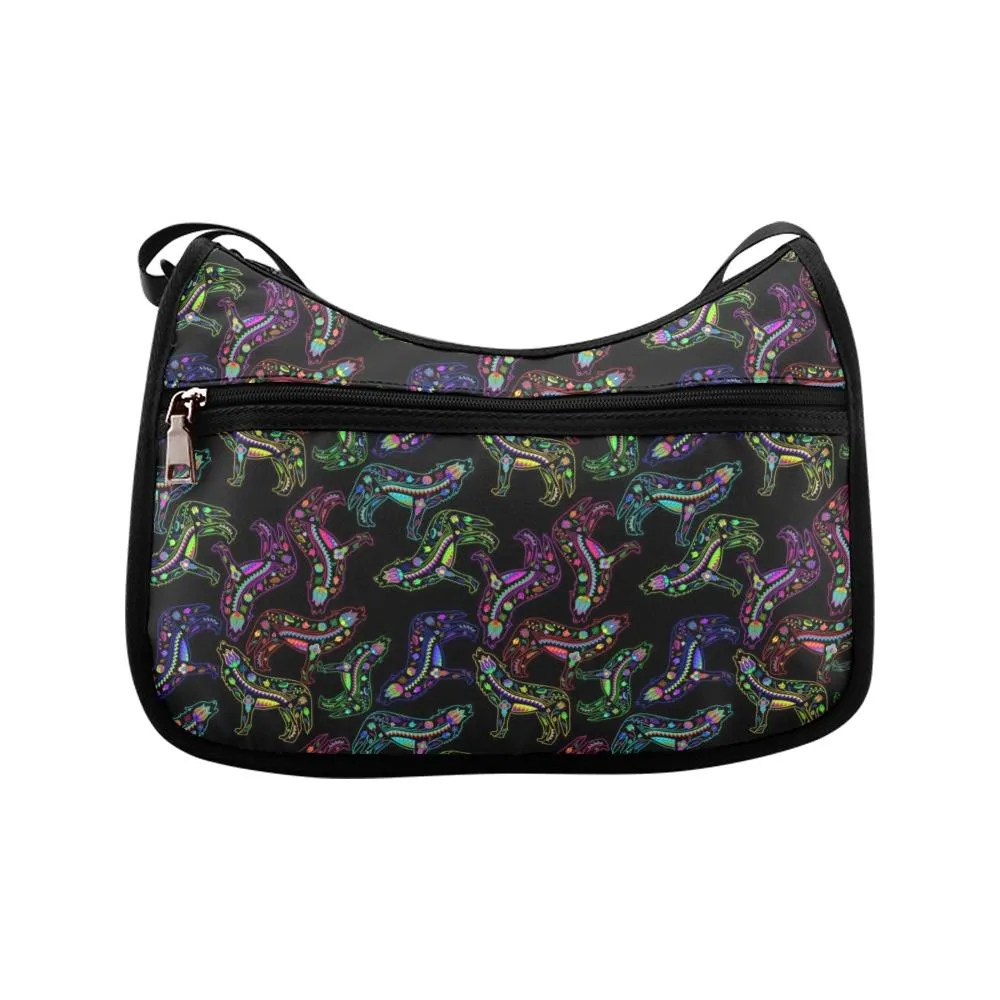 Neon Floral Wolves Crossbody Bags