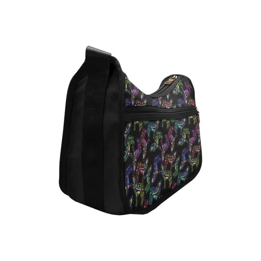 Neon Floral Wolves Crossbody Bags