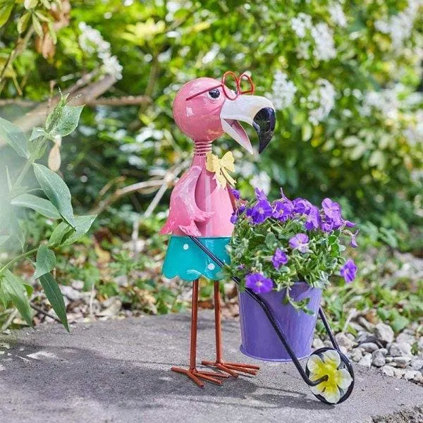 Novelty Flamingo Garden Metal Plant Pot (Plant Pot Pets)