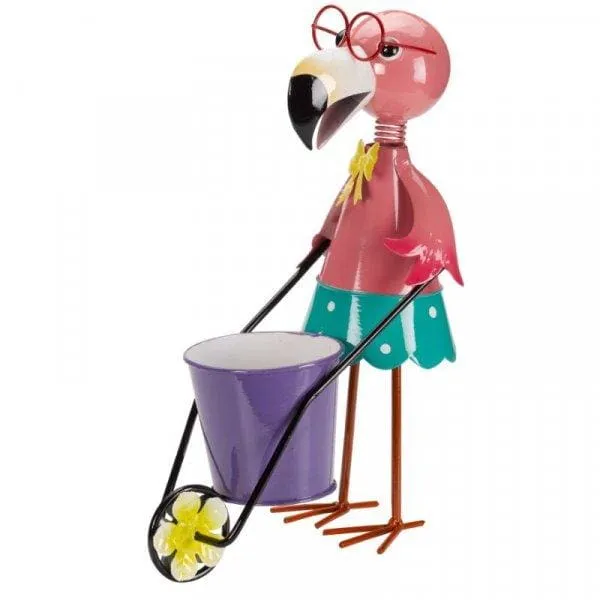 Novelty Flamingo Garden Metal Plant Pot (Plant Pot Pets)