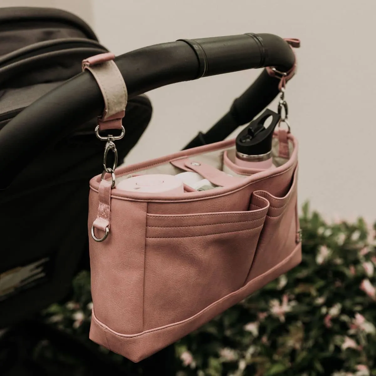 OiOi Vegan Leather Stroller Organiser/Pram Caddy - Dusty Rose