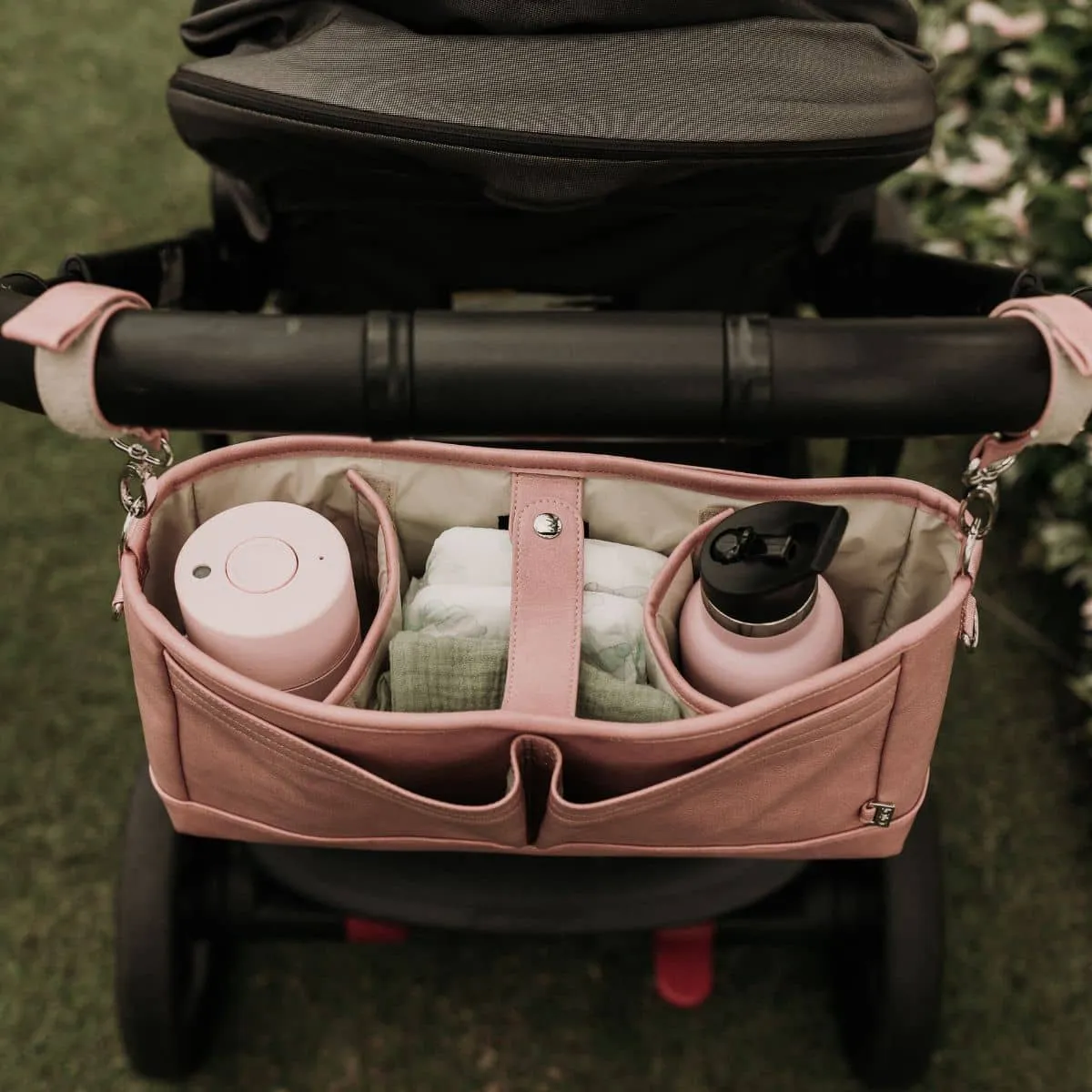 OiOi Vegan Leather Stroller Organiser/Pram Caddy - Dusty Rose