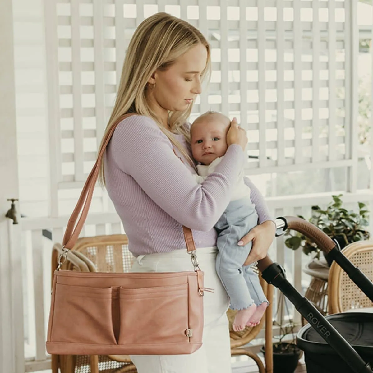 OiOi Vegan Leather Stroller Organiser/Pram Caddy - Dusty Rose