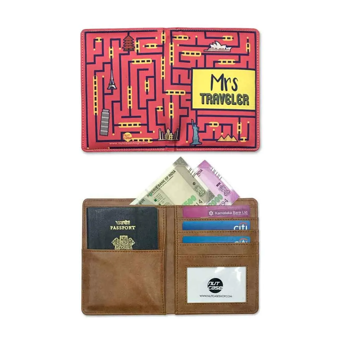 Passport Cover For Couples Travel Wallet Organizer  - Mrs Traveler Pink