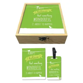 Passport Cover Luggage Tag Wooden Gift Box Set - Always Believe