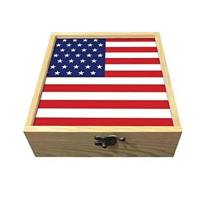 Passport Cover Luggage Tag Wooden Gift Box Set - US Flag