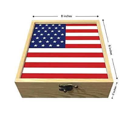 Passport Cover Luggage Tag Wooden Gift Box Set - US Flag