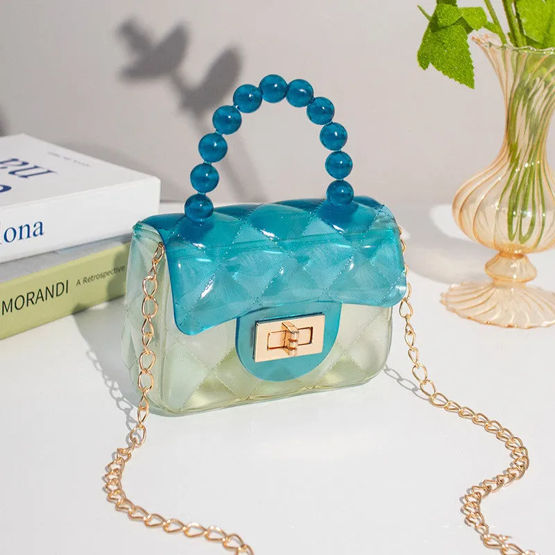 Pearl Handle Transparent Jelly Bag – Stylish & Vibrant Mini Handbag