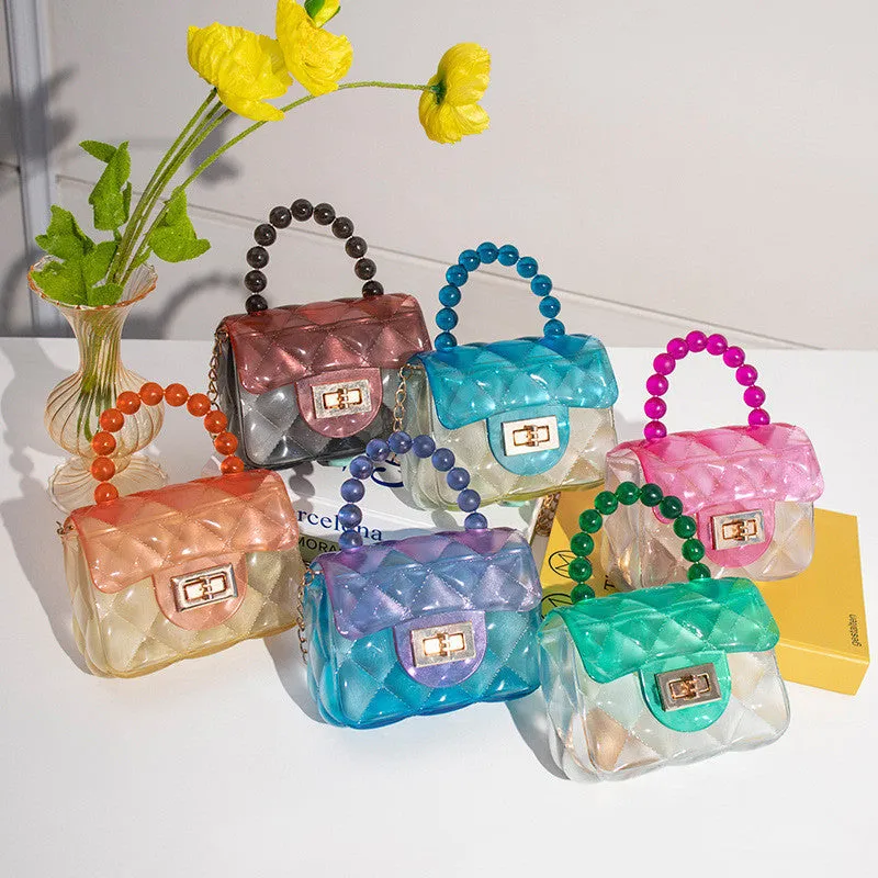 Pearl Handle Transparent Jelly Bag – Stylish & Vibrant Mini Handbag