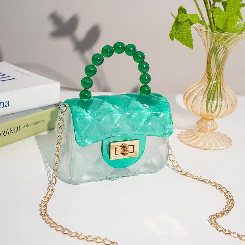 Pearl Handle Transparent Jelly Bag – Stylish & Vibrant Mini Handbag